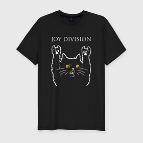 Мужская футболка хлопок Slim с принтом Joy Division rock cat в Новосибирске, 92% хлопок, 8% лайкра | приталенный силуэт, круглый вырез ворота, длина до линии бедра, короткий рукав | Тематика изображения на принте: 