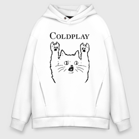 Мужское худи Oversize хлопок с принтом Coldplay   rock cat в Курске, френч-терри — 70% хлопок, 30% полиэстер. Мягкий теплый начес внутри —100% хлопок | боковые карманы, эластичные манжеты и нижняя кромка, капюшон на магнитной кнопке | 