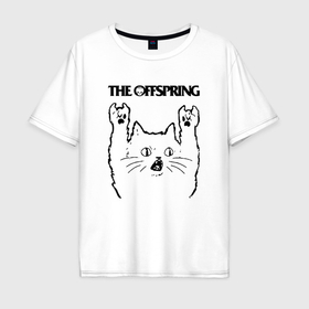 Мужская футболка хлопок Oversize с принтом The Offspring   rock cat в Санкт-Петербурге, 100% хлопок | свободный крой, круглый ворот, “спинка” длиннее передней части | 