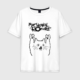 Мужская футболка хлопок Oversize с принтом My Chemical Romance   rock cat в Кировске, 100% хлопок | свободный крой, круглый ворот, “спинка” длиннее передней части | 