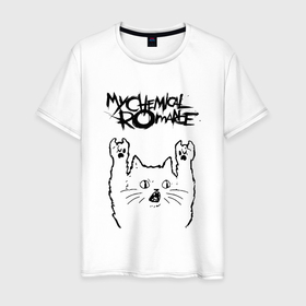 Мужская футболка хлопок с принтом My Chemical Romance   rock cat в Белгороде, 100% хлопок | прямой крой, круглый вырез горловины, длина до линии бедер, слегка спущенное плечо. | Тематика изображения на принте: 