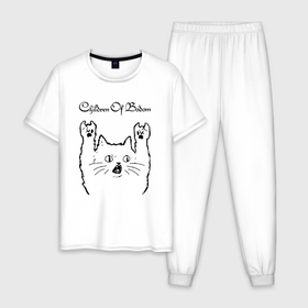 Мужская пижама хлопок с принтом Children of Bodom   rock cat , 100% хлопок | брюки и футболка прямого кроя, без карманов, на брюках мягкая резинка на поясе и по низу штанин
 | Тематика изображения на принте: 