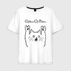 Мужская футболка хлопок Oversize с принтом Children of Bodom   rock cat , 100% хлопок | свободный крой, круглый ворот, “спинка” длиннее передней части | Тематика изображения на принте: 