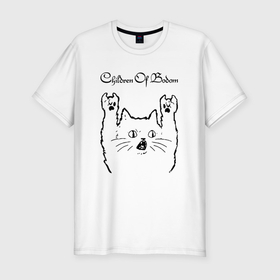 Мужская футболка хлопок Slim с принтом Children of Bodom   rock cat , 92% хлопок, 8% лайкра | приталенный силуэт, круглый вырез ворота, длина до линии бедра, короткий рукав | Тематика изображения на принте: 