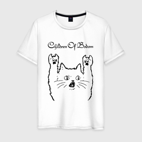 Мужская футболка хлопок с принтом Children of Bodom   rock cat , 100% хлопок | прямой крой, круглый вырез горловины, длина до линии бедер, слегка спущенное плечо. | Тематика изображения на принте: 