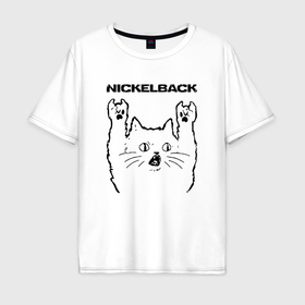 Мужская футболка хлопок Oversize с принтом Nickelback   rock cat в Петрозаводске, 100% хлопок | свободный крой, круглый ворот, “спинка” длиннее передней части | 