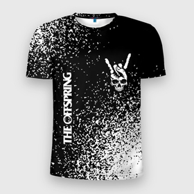 Мужская футболка 3D Slim с принтом The Offspring и рок символ на темном фоне в Новосибирске, 100% полиэстер с улучшенными характеристиками | приталенный силуэт, круглая горловина, широкие плечи, сужается к линии бедра | Тематика изображения на принте: 