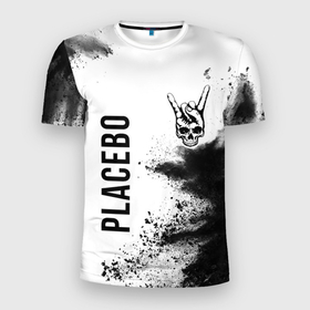 Мужская футболка 3D Slim с принтом Placebo и рок символ на светлом фоне в Екатеринбурге, 100% полиэстер с улучшенными характеристиками | приталенный силуэт, круглая горловина, широкие плечи, сужается к линии бедра | 