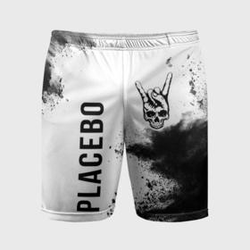 Мужские шорты спортивные с принтом Placebo и рок символ на светлом фоне в Петрозаводске,  |  | Тематика изображения на принте: 