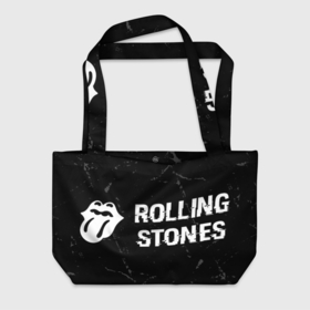 Пляжная сумка 3D с принтом Rolling Stones glitch на темном фоне: надпись и символ в Курске, 100% полиэстер | застегивается на металлическую кнопку; внутренний карман застегивается на молнию. Стенки укреплены специальным мягким материалом, чтобы защитить содержимое от несильных ударов
 | 