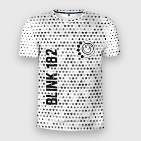 Мужская футболка 3D Slim с принтом Blink 182 glitch на светлом фоне: надпись, символ в Курске, 100% полиэстер с улучшенными характеристиками | приталенный силуэт, круглая горловина, широкие плечи, сужается к линии бедра | 