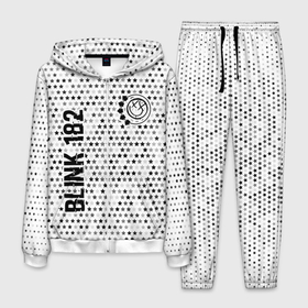 Мужской костюм 3D с принтом Blink 182 glitch на светлом фоне: надпись, символ в Курске, 100% полиэстер | Манжеты и пояс оформлены тканевой резинкой, двухслойный капюшон со шнурком для регулировки, карманы спереди | 