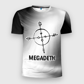 Мужская футболка 3D Slim с принтом Megadeth glitch на светлом фоне в Белгороде, 100% полиэстер с улучшенными характеристиками | приталенный силуэт, круглая горловина, широкие плечи, сужается к линии бедра | 