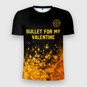 Мужская футболка 3D Slim с принтом Bullet For My Valentine   gold gradient: символ сверху в Тюмени, 100% полиэстер с улучшенными характеристиками | приталенный силуэт, круглая горловина, широкие плечи, сужается к линии бедра | 