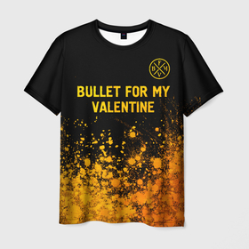 Мужская футболка 3D с принтом Bullet For My Valentine   gold gradient: символ сверху в Екатеринбурге, 100% полиэфир | прямой крой, круглый вырез горловины, длина до линии бедер | 