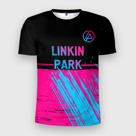 Мужская футболка 3D Slim с принтом Linkin Park   neon gradient: символ сверху в Кировске, 100% полиэстер с улучшенными характеристиками | приталенный силуэт, круглая горловина, широкие плечи, сужается к линии бедра | 