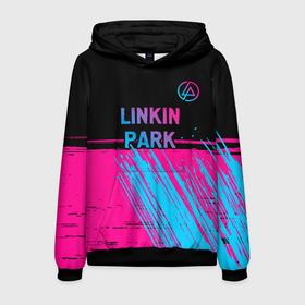 Мужская толстовка 3D с принтом Linkin Park   neon gradient: символ сверху в Белгороде, 100% полиэстер | двухслойный капюшон со шнурком для регулировки, мягкие манжеты на рукавах и по низу толстовки, спереди карман-кенгуру с мягким внутренним слоем. | 