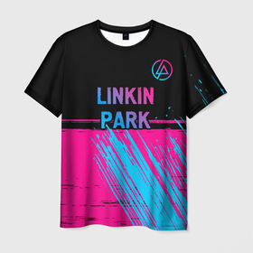 Мужская футболка 3D с принтом Linkin Park   neon gradient: символ сверху в Кировске, 100% полиэфир | прямой крой, круглый вырез горловины, длина до линии бедер | 