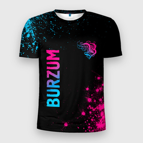 Мужская футболка 3D Slim с принтом Burzum   neon gradient: надпись, символ в Екатеринбурге, 100% полиэстер с улучшенными характеристиками | приталенный силуэт, круглая горловина, широкие плечи, сужается к линии бедра | 