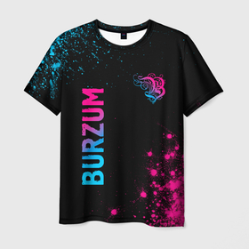 Мужская футболка 3D с принтом Burzum   neon gradient: надпись, символ в Белгороде, 100% полиэфир | прямой крой, круглый вырез горловины, длина до линии бедер | Тематика изображения на принте: 