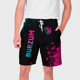 Мужские шорты 3D с принтом Burzum   neon gradient: надпись, символ ,  полиэстер 100% | прямой крой, два кармана без застежек по бокам. Мягкая трикотажная резинка на поясе, внутри которой широкие завязки. Длина чуть выше колен | 