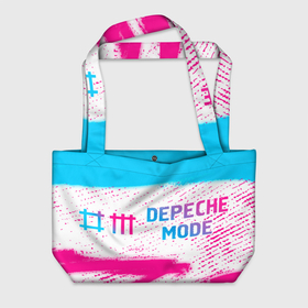 Пляжная сумка 3D с принтом Depeche Mode neon gradient style: надпись и символ в Петрозаводске, 100% полиэстер | застегивается на металлическую кнопку; внутренний карман застегивается на молнию. Стенки укреплены специальным мягким материалом, чтобы защитить содержимое от несильных ударов
 | 