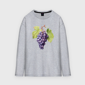 Мужской лонгслив oversize хлопок с принтом Гроздь винограда акварель ботаническая иллюстрация ,  |  | Тематика изображения на принте: 
