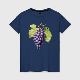 Женская футболка хлопок с принтом Гроздь винограда акварель ботаническая иллюстрация в Белгороде, 100% хлопок | прямой крой, круглый вырез горловины, длина до линии бедер, слегка спущенное плечо | 