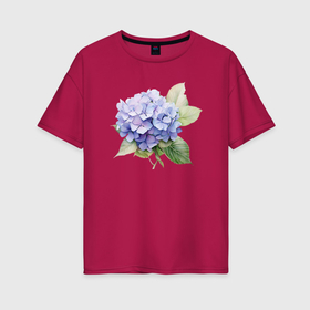 Женская футболка хлопок Oversize с принтом Гортензия акварель в Курске, 100% хлопок | свободный крой, круглый ворот, спущенный рукав, длина до линии бедер
 | 
