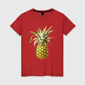 Женская футболка хлопок с принтом Ананас акварельная ботаническая иллюстрация , 100% хлопок | прямой крой, круглый вырез горловины, длина до линии бедер, слегка спущенное плечо | 