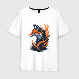 Мужская футболка хлопок Oversize с принтом Burning fox в Санкт-Петербурге, 100% хлопок | свободный крой, круглый ворот, “спинка” длиннее передней части | 