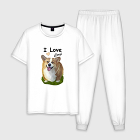 Мужская пижама хлопок с принтом Любителю собак корги в Тюмени, 100% хлопок | брюки и футболка прямого кроя, без карманов, на брюках мягкая резинка на поясе и по низу штанин
 | 