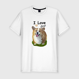 Мужская футболка хлопок Slim с принтом Любителю собак корги в Тюмени, 92% хлопок, 8% лайкра | приталенный силуэт, круглый вырез ворота, длина до линии бедра, короткий рукав | 