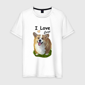 Мужская футболка хлопок с принтом Любителю собак корги в Кировске, 100% хлопок | прямой крой, круглый вырез горловины, длина до линии бедер, слегка спущенное плечо. | 