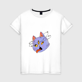 Женская футболка хлопок с принтом Трёхглазый космический котик в Санкт-Петербурге, 100% хлопок | прямой крой, круглый вырез горловины, длина до линии бедер, слегка спущенное плечо | 