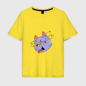 Мужская футболка хлопок Oversize с принтом Трёхглазый космический котик в Курске, 100% хлопок | свободный крой, круглый ворот, “спинка” длиннее передней части | 