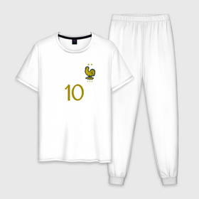 Мужская пижама хлопок с принтом Килиан Мбаппе ЧМ 2022 сборная Франции в Тюмени, 100% хлопок | брюки и футболка прямого кроя, без карманов, на брюках мягкая резинка на поясе и по низу штанин
 | 