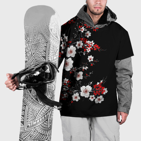 Накидка на куртку 3D с принтом Белая и красная сакура   цветение в Курске, 100% полиэстер |  | 
