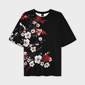 Мужская футболка oversize 3D с принтом Белая и красная сакура   цветение в Тюмени,  |  | 