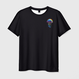 Мужская футболка 3D с принтом яркая медуза на спине в Тюмени, 100% полиэфир | прямой крой, круглый вырез горловины, длина до линии бедер | 