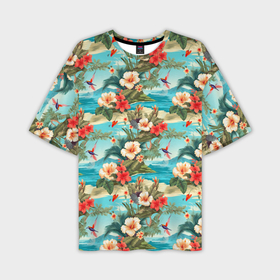 Мужская футболка oversize 3D с принтом Летние гавайские цветы в Курске,  |  | 