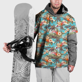 Накидка на куртку 3D с принтом Летние цветочки и пальмы летний паттерн , 100% полиэстер |  | Тематика изображения на принте: 