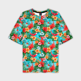 Мужская футболка oversize 3D с принтом Гавайские  летние цветы в Курске,  |  | 