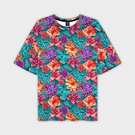 Мужская футболка oversize 3D с принтом Объемные гавайские цветы ,  |  | Тематика изображения на принте: 