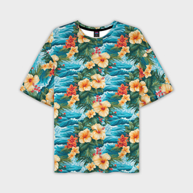 Мужская футболка oversize 3D с принтом Цветы  гавайские в Курске,  |  | 