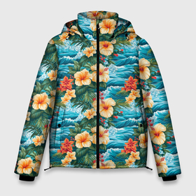 Мужская зимняя куртка 3D с принтом Цветы  гавайские в Белгороде, верх — 100% полиэстер; подкладка — 100% полиэстер; утеплитель — 100% полиэстер | длина ниже бедра, свободный силуэт Оверсайз. Есть воротник-стойка, отстегивающийся капюшон и ветрозащитная планка. 

Боковые карманы с листочкой на кнопках и внутренний карман на молнии. | 