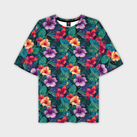 Мужская футболка oversize 3D с принтом Объемные  цветы гавайские ,  |  | Тематика изображения на принте: 