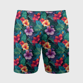 Мужские шорты спортивные с принтом Объемные  цветы гавайские ,  |  | Тематика изображения на принте: 