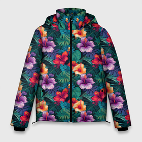 Мужская зимняя куртка 3D с принтом Объемные  цветы гавайские в Белгороде, верх — 100% полиэстер; подкладка — 100% полиэстер; утеплитель — 100% полиэстер | длина ниже бедра, свободный силуэт Оверсайз. Есть воротник-стойка, отстегивающийся капюшон и ветрозащитная планка. 

Боковые карманы с листочкой на кнопках и внутренний карман на молнии. | 