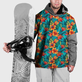 Накидка на куртку 3D с принтом Оранжевые и синие цветы в Белгороде, 100% полиэстер |  | Тематика изображения на принте: 